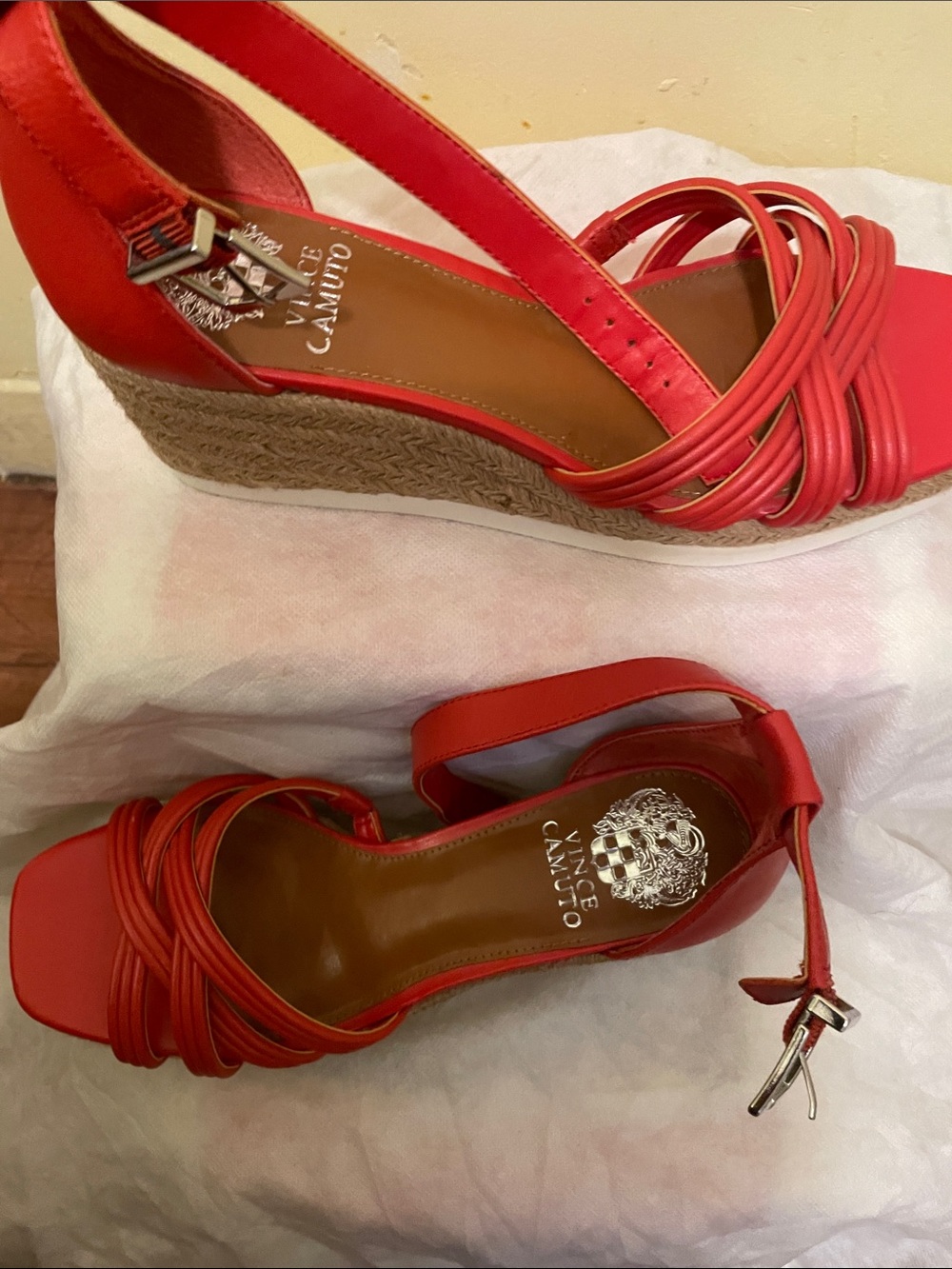 Vince Camuto Coral-Red Braided Wedge Sandals